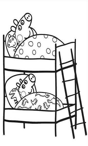 kolorowanka Świnka Peppa i George w łóżeczkach malowanka do wydruku z bajki dla dzieci, do pokolorowania kredkami, obrazek nr 2